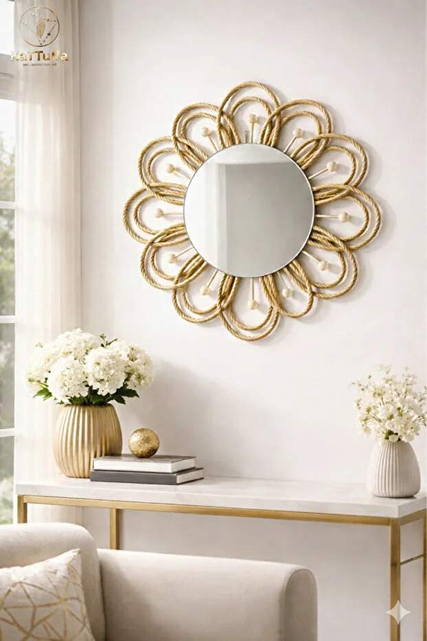 Hasır Papatya Bohem Ayna Tekli